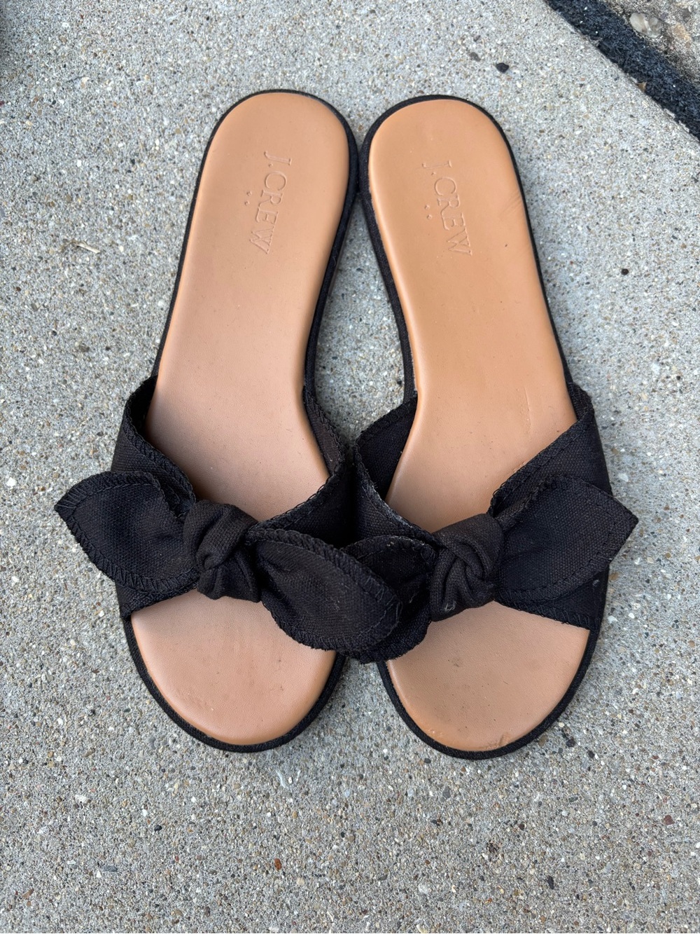 J. Crew Black Knotted Slide Sandals with Tan Footbed